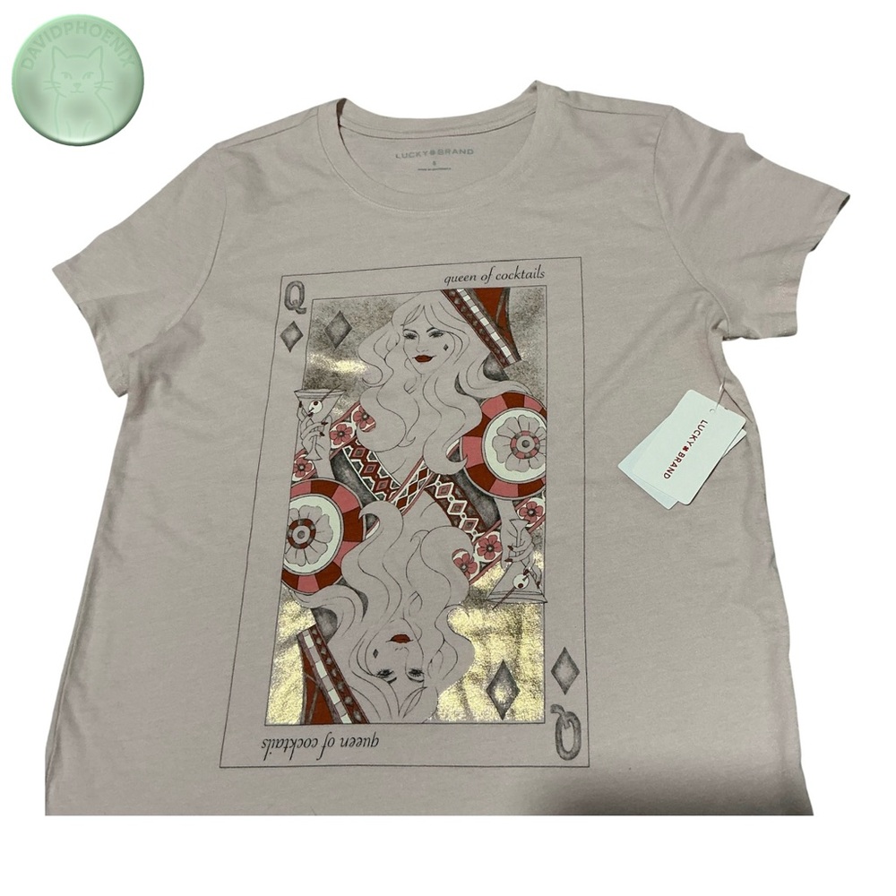 Lucky Brand Women's Queen of Cocktails Classic Crew Tee Pink Size Small NWT - Picture 5 of 14